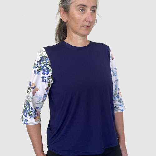 Navy white stripe front live tee three quarter sleeve goRide